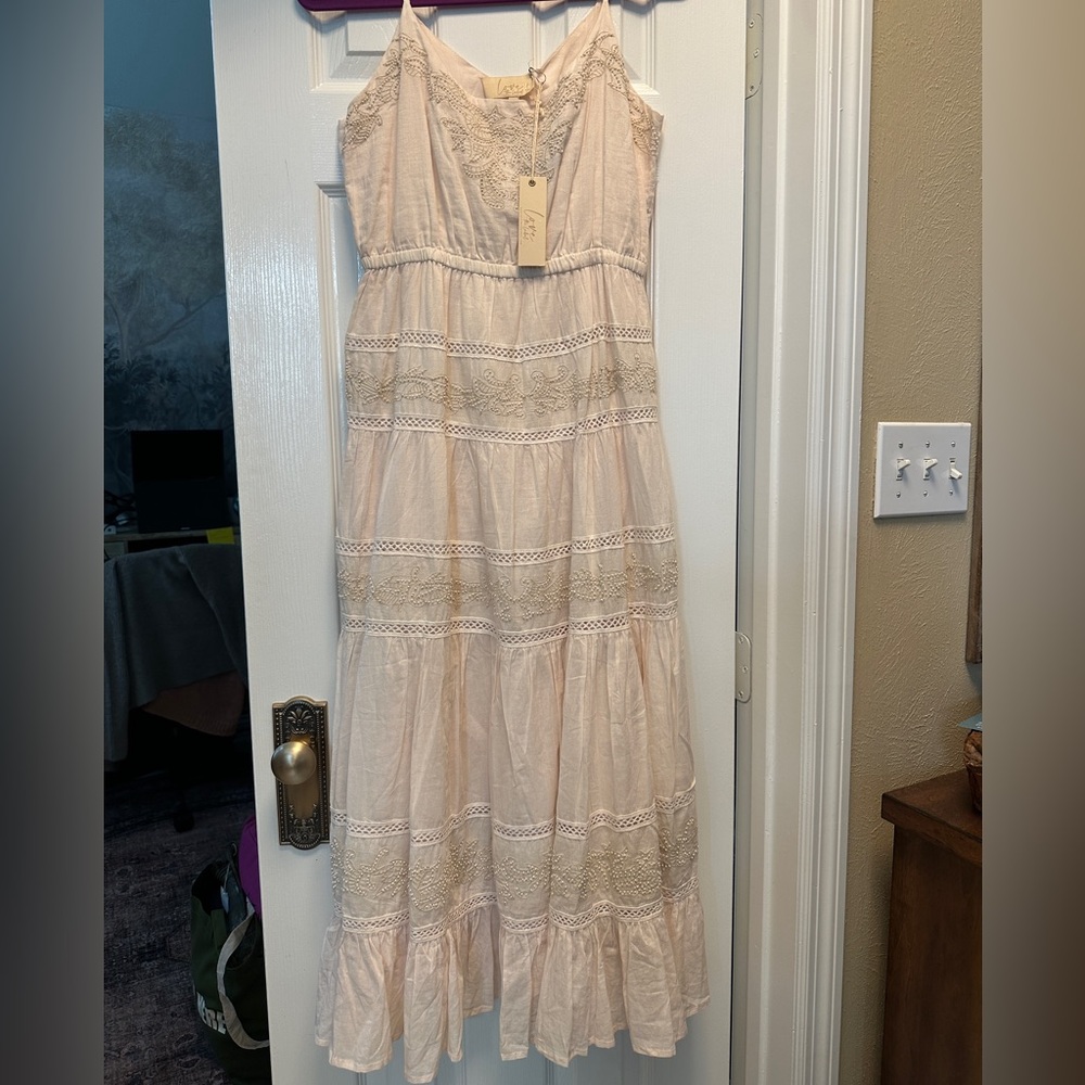 Love the Label Ivory Beaded Maxi Summer Dress Medium New with Tags